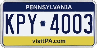 PA license plate KPY4003
