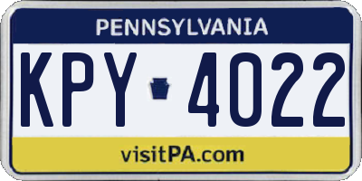 PA license plate KPY4022