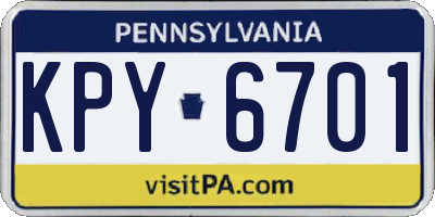 PA license plate KPY6701