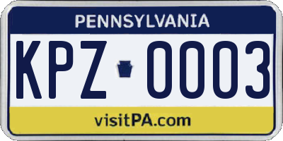 PA license plate KPZ0003