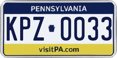PA license plate KPZ0033