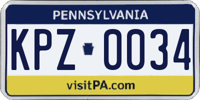 PA license plate KPZ0034