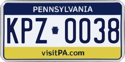 PA license plate KPZ0038