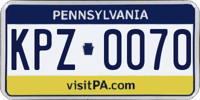 PA license plate KPZ0070