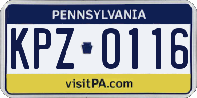 PA license plate KPZ0116