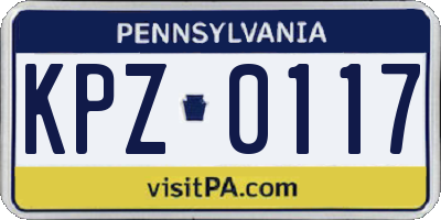 PA license plate KPZ0117