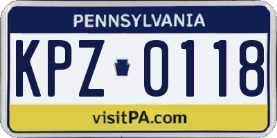 PA license plate KPZ0118
