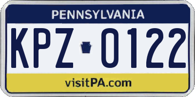 PA license plate KPZ0122