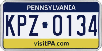 PA license plate KPZ0134