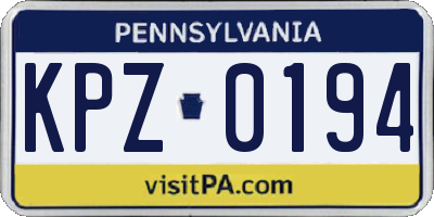 PA license plate KPZ0194