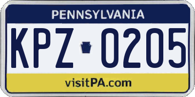 PA license plate KPZ0205