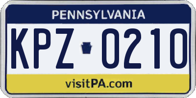 PA license plate KPZ0210