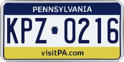 PA license plate KPZ0216