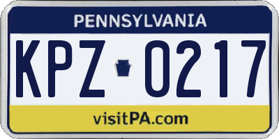 PA license plate KPZ0217
