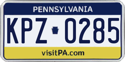 PA license plate KPZ0285