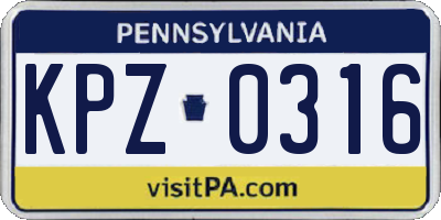 PA license plate KPZ0316