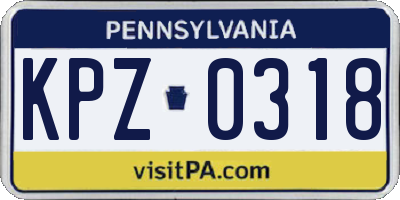 PA license plate KPZ0318