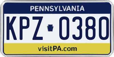PA license plate KPZ0380