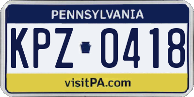 PA license plate KPZ0418