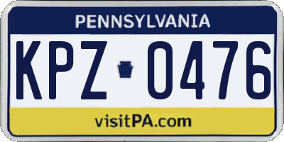 PA license plate KPZ0476