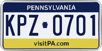 PA license plate KPZ0701