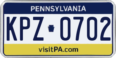 PA license plate KPZ0702