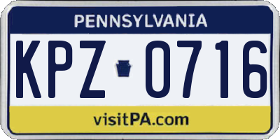 PA license plate KPZ0716