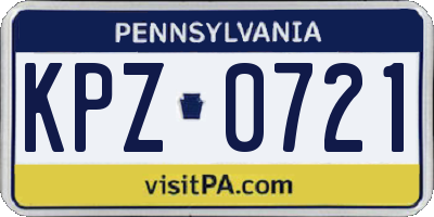 PA license plate KPZ0721