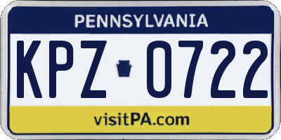 PA license plate KPZ0722