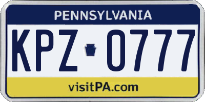PA license plate KPZ0777