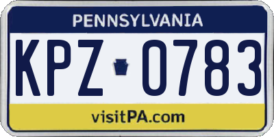 PA license plate KPZ0783