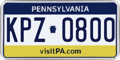 PA license plate KPZ0800