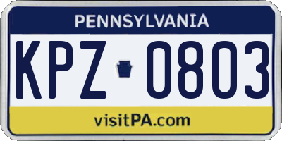PA license plate KPZ0803