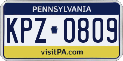 PA license plate KPZ0809