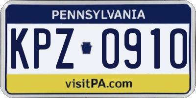 PA license plate KPZ0910