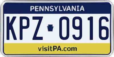 PA license plate KPZ0916
