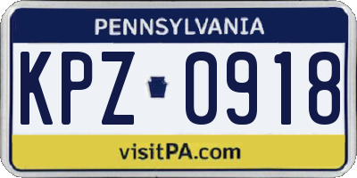 PA license plate KPZ0918