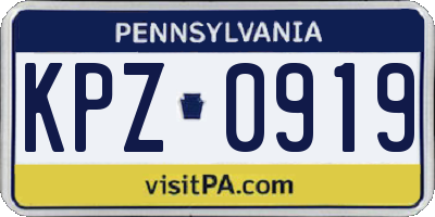 PA license plate KPZ0919