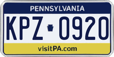 PA license plate KPZ0920