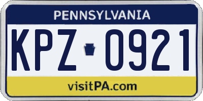 PA license plate KPZ0921