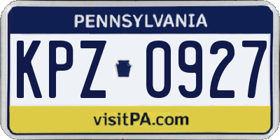 PA license plate KPZ0927