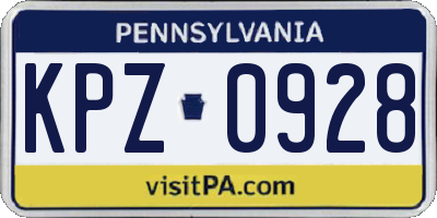 PA license plate KPZ0928