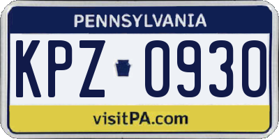 PA license plate KPZ0930