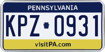 PA license plate KPZ0931