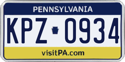 PA license plate KPZ0934