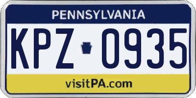 PA license plate KPZ0935
