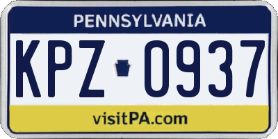 PA license plate KPZ0937