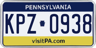 PA license plate KPZ0938