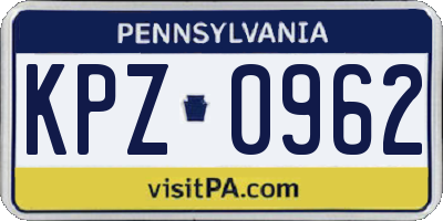 PA license plate KPZ0962