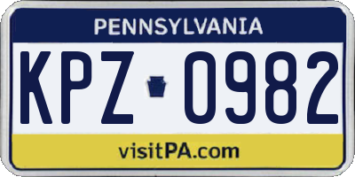 PA license plate KPZ0982